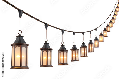 String of decorative outdoor lanterns for parties and events isolated on transparent background
