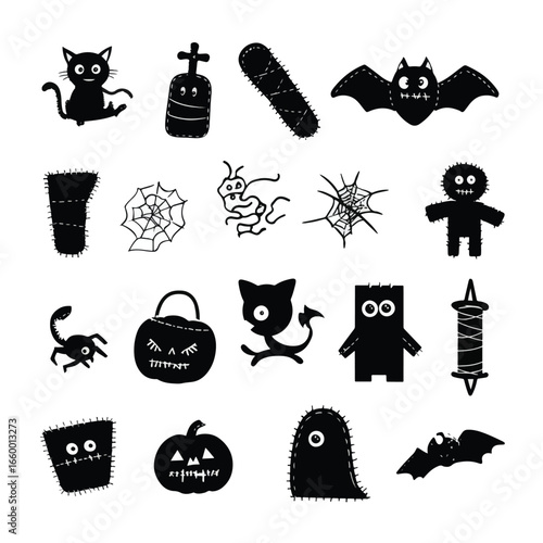 Halloween Stitches isolated in White background, silhouette Set, Halloween theme, Vector illustration