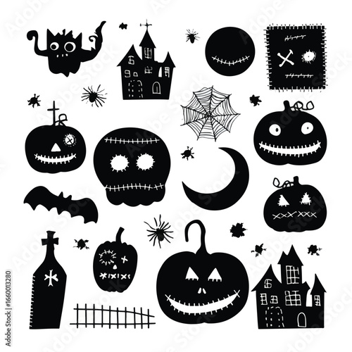 Halloween Stitches isolated in White background, silhouette Set, Halloween theme, Vector illustration