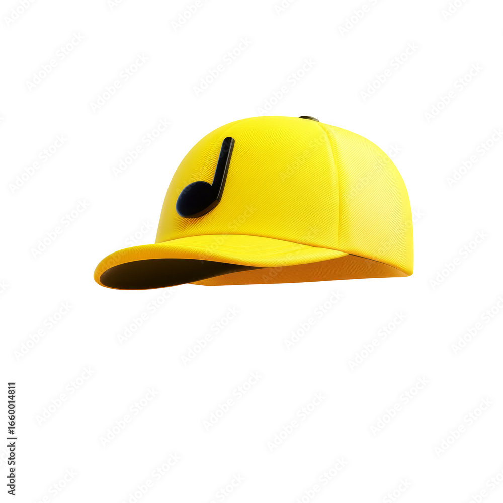 Fototapeta premium Stylish yellow baseball cap with black musical note design