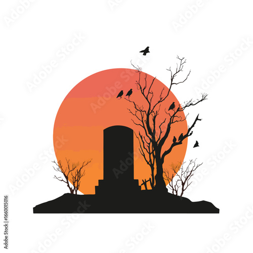 Halloween Tombstone isolated in White background, silhouette Set, Halloween theme, Vector illustration