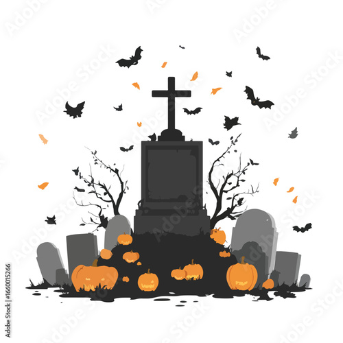 Halloween Tombstone isolated in White background, silhouette Set, Halloween theme, Vector illustration