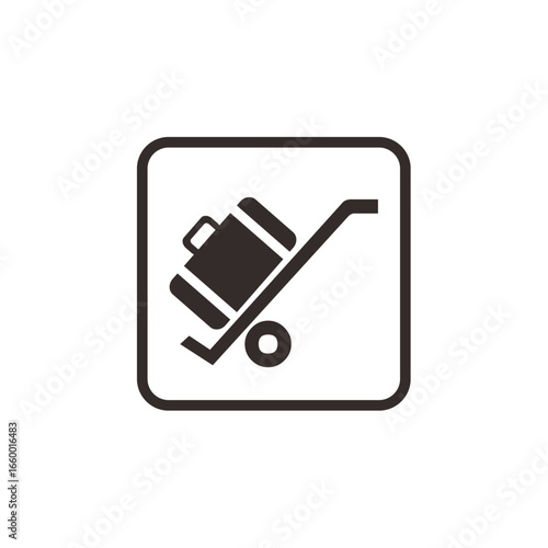 Simple icon depicting luggage on a hand truck, representing transport and travel.