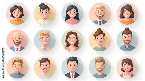 Sets of people avatar collection.Isolated on white background with portrait circles.3d render.     
