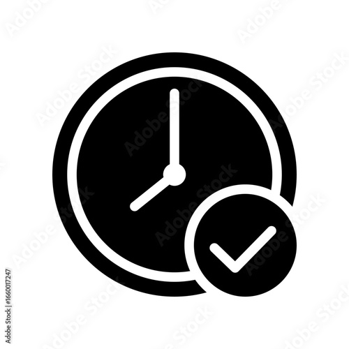 Vector Illustration of a Clock with a Checkmark, Symbolizing Time Management, Punctuality, and Task Completion