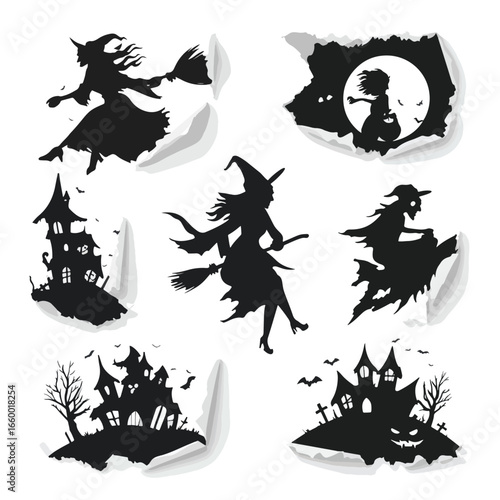 Halloween Wallpaper Peeling Off isolated in White background, silhouette Set, Halloween theme, Vector illustration