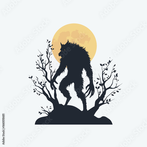 Halloween Werewolf isolated in White background, silhouette Set, Halloween theme, Vector illustration
