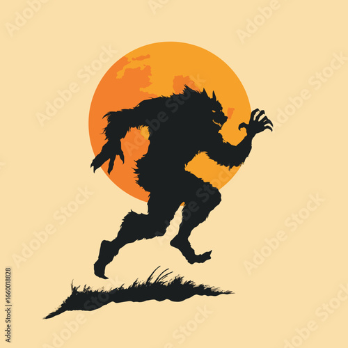 Halloween Werewolf isolated in White background, silhouette Set, Halloween theme, Vector illustration