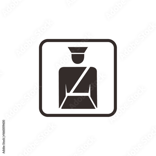 Silhouette of a uniformed guard within a border, likely a security symbol.
