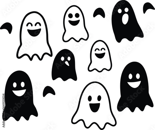 A Spooky Collection of Black and White Cartoon Ghosts for Halloween Fun