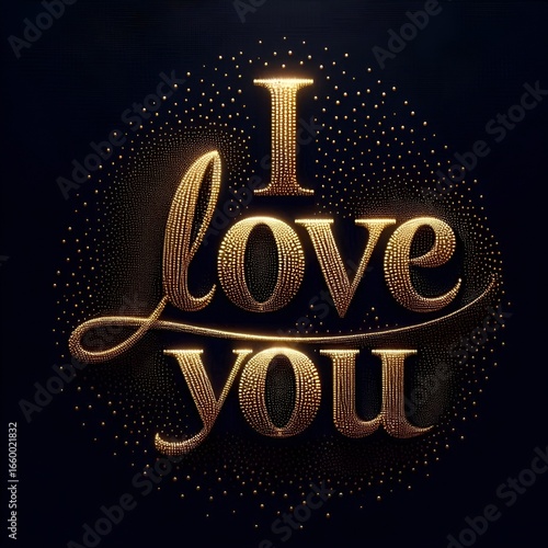 Luxury Golden Dots Typography – I LOVE YOU Text Design
