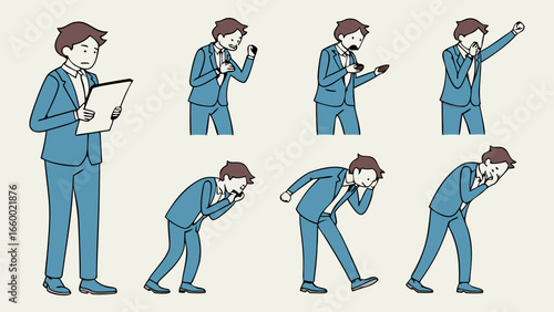 Businessman in Various Emotional and Physical States.