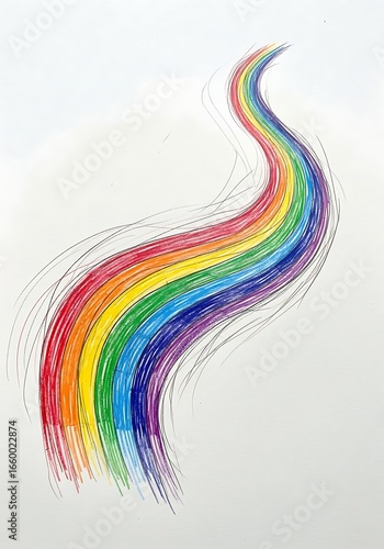 Vibrant hand-drawn rainbow wave on a clean white background.