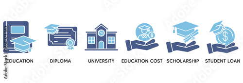 Scholarship icon set vector illustration concept relate to education, diploma, university, education cost, scholarship, loan student