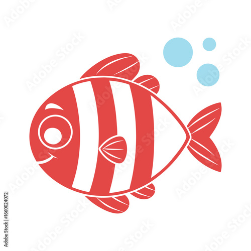 Cute cartoon goldfish swimming in a bubbly aquatic environment.