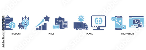 Marketing mix 4P icon set vector illustration concept relate to product, price, place, and promotion
