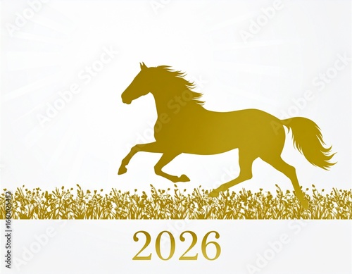 シンプル金色の馬の年賀素材