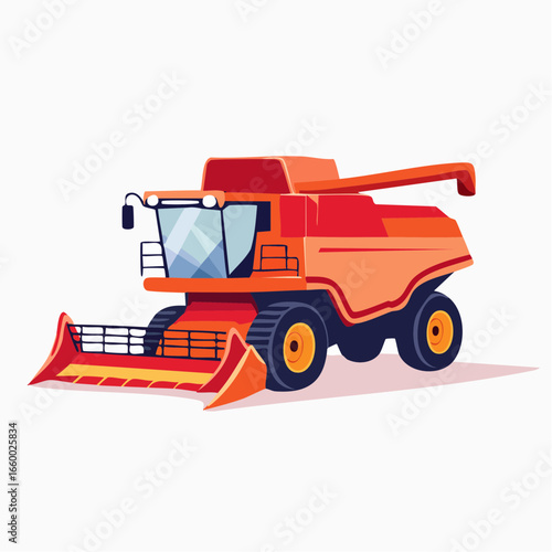 Orange And Red Combine Harvester Illustration