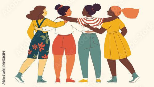 Diverse Group of Women Embracing in Friendship and Unity.