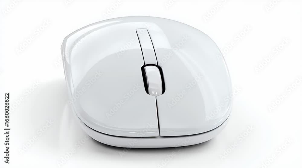 Glossy white computer mouse displayed elegantly in isolated video on white background highlighting smooth modern design Glossy white computer mouse displayed elegantly in isolated video on white background highlighting smooth modern design