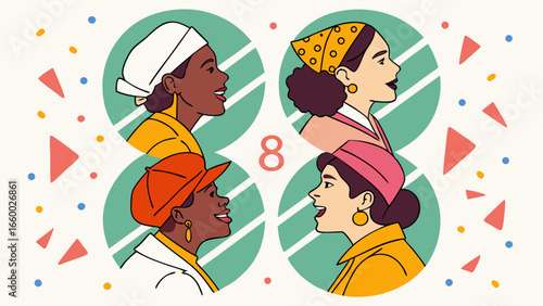Diverse Women Celebrating International Womens Day with Number Eight Symbol 1.