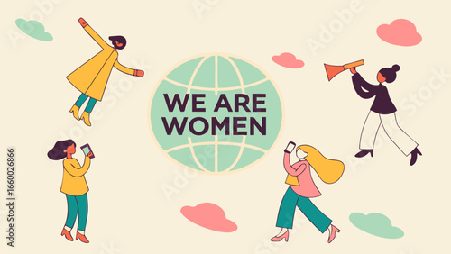 Diverse Women Celebrating Together with Technology and Empowerment.