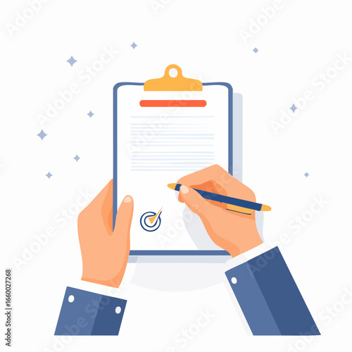 Hands Signing Contract On Clipboard