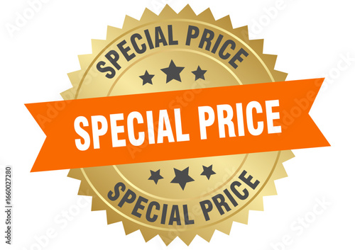 special price. special price round orange and gold label isolated on transparent background