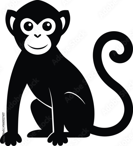 A monkey with a long tail and a tail that saysmonkeyon it