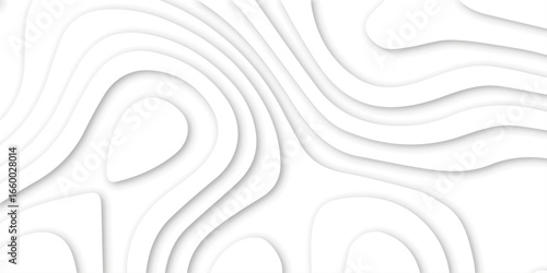 White abstract topography layered paper cut background. Minimal white 3d paper cut contour map design. Paper cut landscape contour texture. Seamless wavy lines pattern.