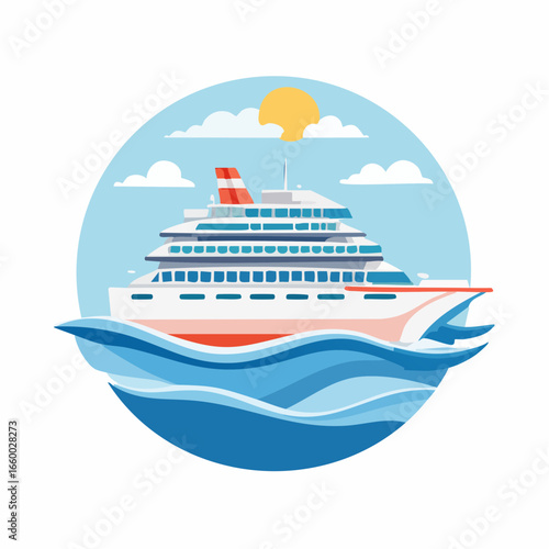 Colorful Cruise Ship Illustration In Ocean