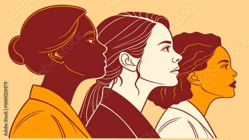 Diverse Women Profiles in Harmony Illustration of Unity and Strength.