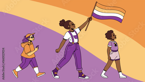 Diverse Youth Protesting with Pride Flag.