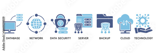 Data center icon set vector illustration concept relate to database, network, data security, server, backup, cloud and technology