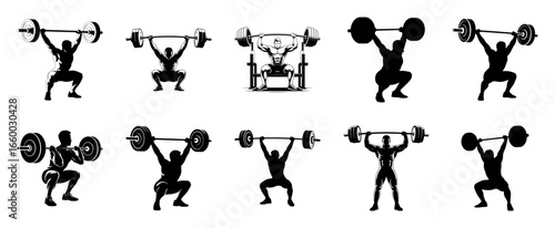 Weightlifters lifting barbells weightlifting strength