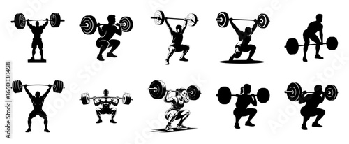 Weightlifters performing various lifts weightlifting