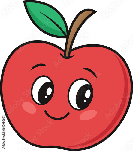 Cute cartoon apple with friendly expression.