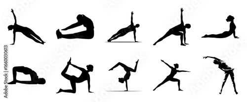 Yoga poses silhouettes fitness exercise
