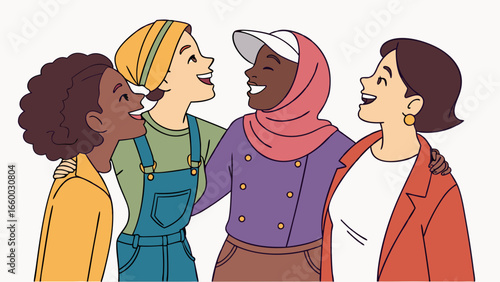 Four Diverse Women Laughing and Connecting.