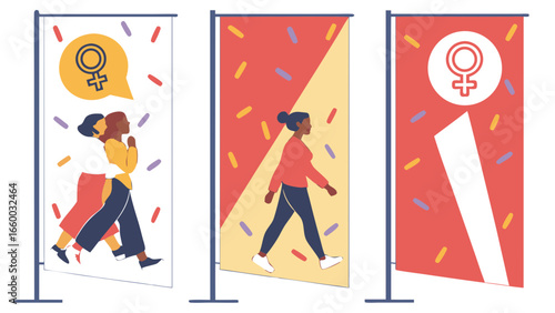 Illustrated Flags Depicting Women and Female Empowerment Symbols.