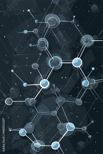 Abstract Vector Illustration of Molecular Structures with Dark Background