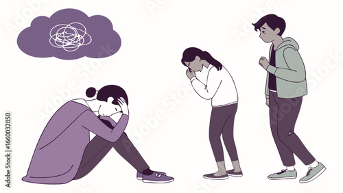 Illustration of People Experiencing Mental Health Challenges and Emotional Distress.