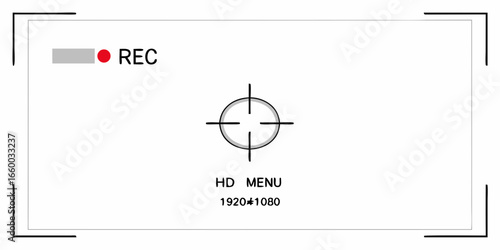 Camera viewfinder display with REC indicator and HD menu options