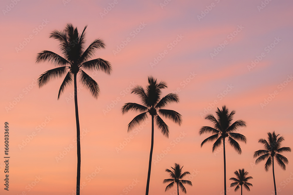 Obraz premium palm tree silhouettes against pastel sunset sky, minimal composition