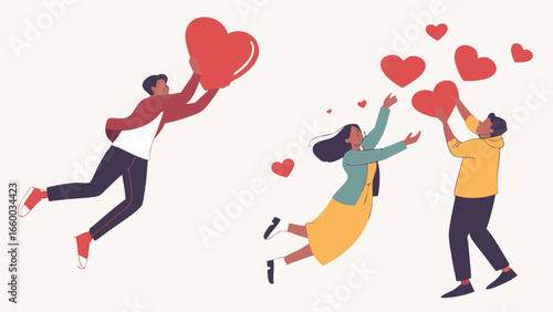 People Catching Hearts in the Air a Symbol of Love and Connection.