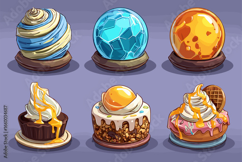 Colorful Dessert Collection Featuring Ice Cream and Confectionery Treats