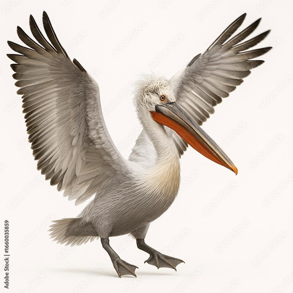 Fototapeta premium Dalmatian pelican with opened wings
