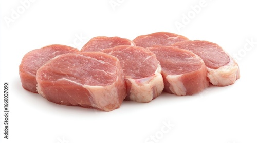 Stack of Fresh Raw Pork Tenderloin Medallions on a White Background Close Up Studio Shot Meat Food Preparation