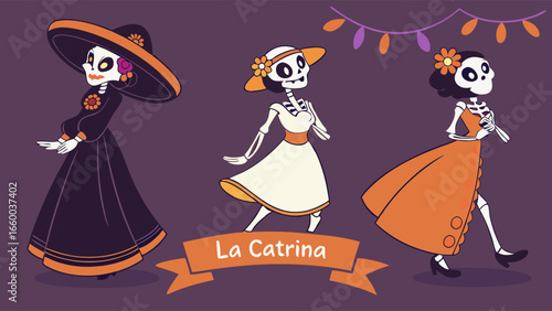 Three La Catrinas in Traditional Attire.