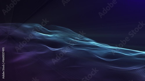 A stunning abstract digital artwork showcases a wave-like pattern with vibrant blue and purple hues.